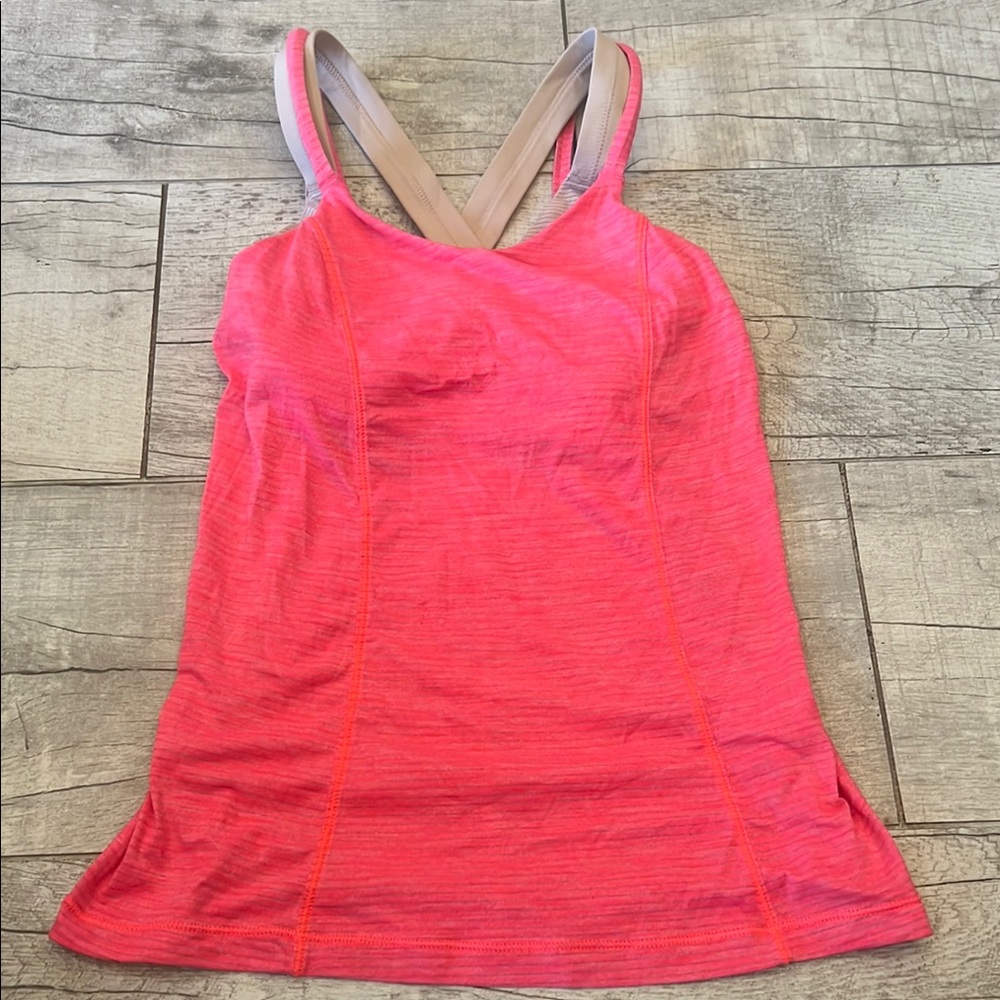 Lululemon Run For Gold Tank Heathered Electric Coral / Naked Size 2